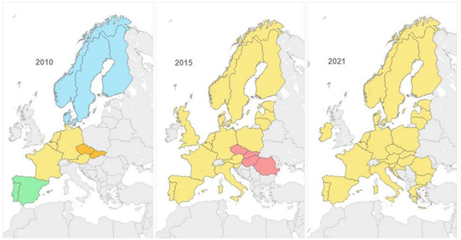 Evolution of the coupling of daily wholesale electricity markets in the EU